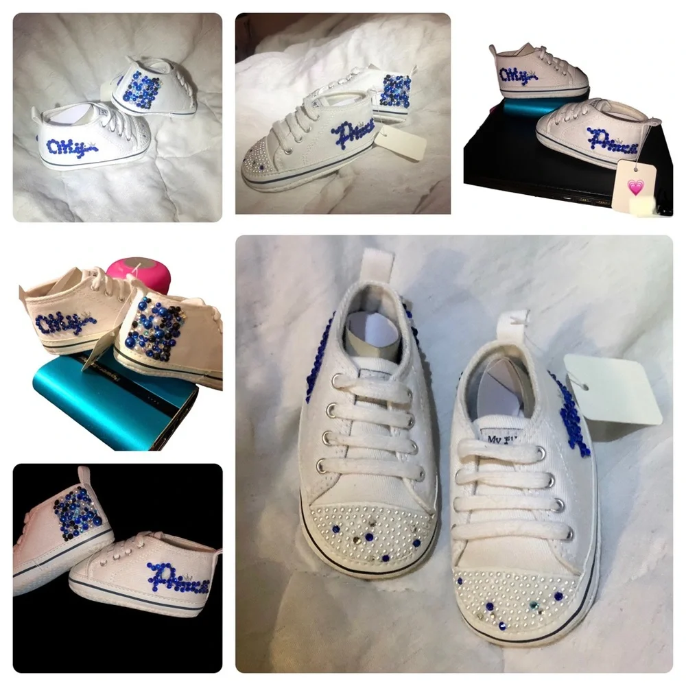 Newborn Christening Baptism Baby Boy Custom Bling Soft Shoes - Picture 7 of 7